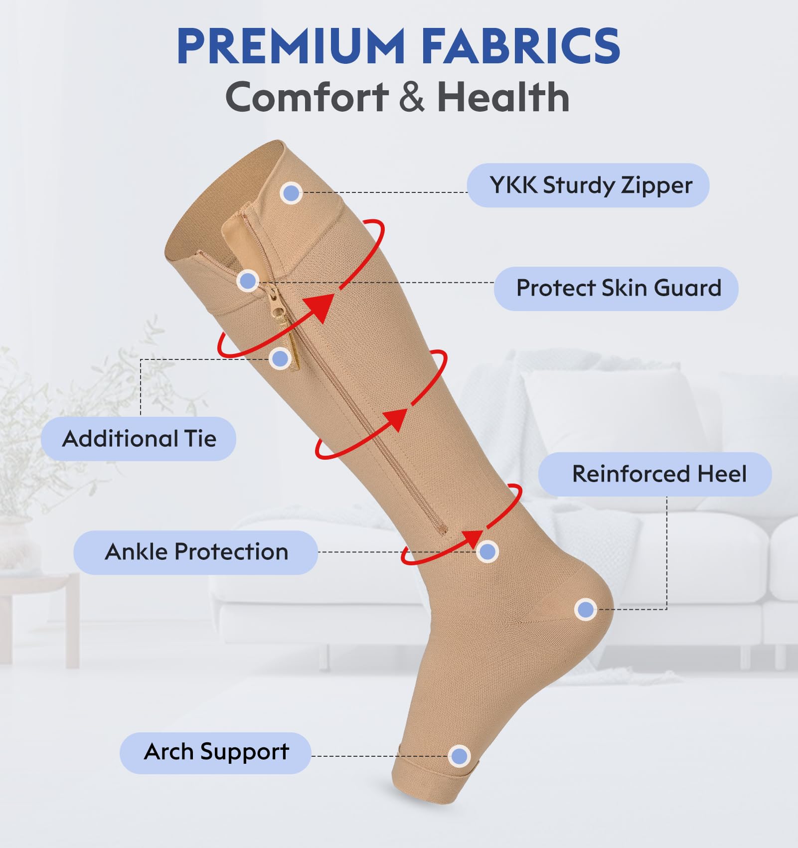 KEKING Medias de compresión médicas con cremallera, opacas, punta abierta, 2030 mmHg, calcetines de compresión graduados de rodilla y pierna alta, soporte para pantorrillas, unisex, DVT, venas