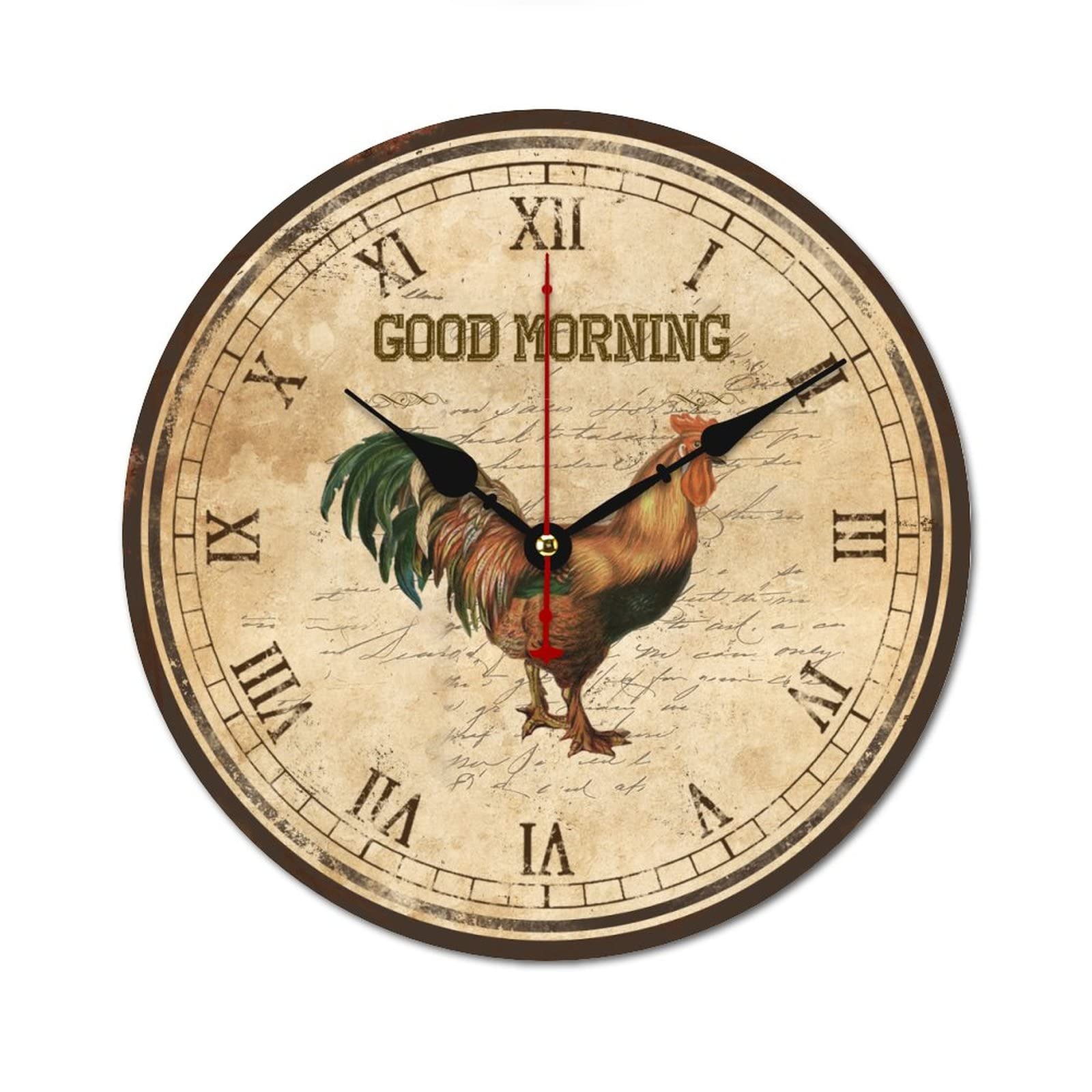 Horloge ronde en bois motif coq pour créer une ambiance de cuisine campagne