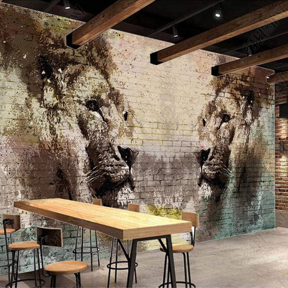 Papel Pintado Mural, 3D Pareja De Animales León Papel Tapiz Autoadhesivo Para Sala De Estar, Dormitorio, Tv, Fondo, Oficina, Restaurante, Habitación, Foto De Pared Extraíble 250(ancho) x175(alto) cm