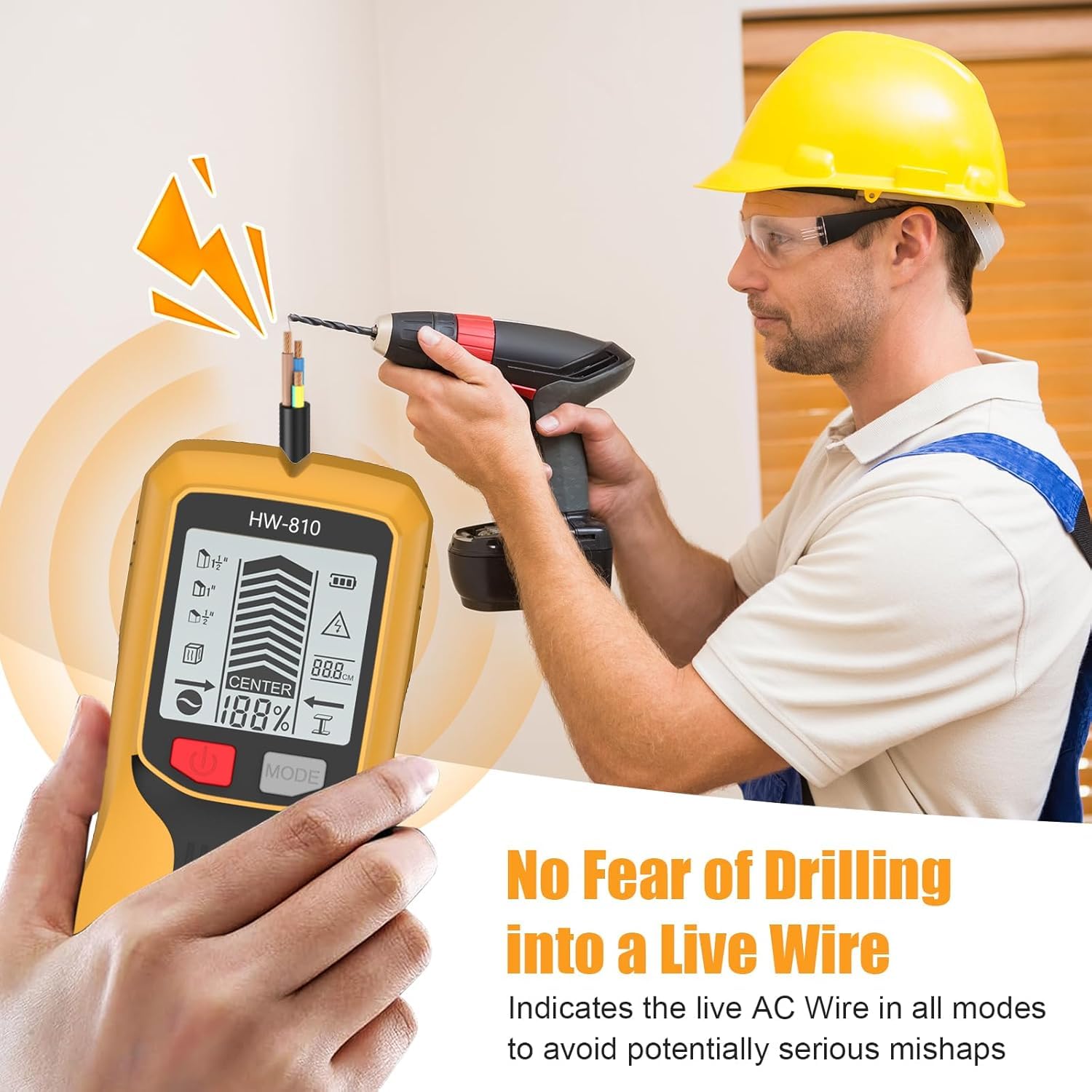 Qivine Detector Cables y Tuberias, Electronica Detector de Metales Pared Fugas de Agua Profesional, 5 en 1 Herramientas Electricista Detectores de Metales Stud Finder (Amarillo)
