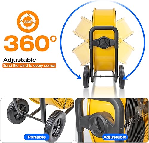Miniatura 5 de iLiving Ventilador de tambor de piso de barril de alta velocidad 7341 CFM de 24 pulgadas con motor sin escobillas de CC, ajuste de velocidad