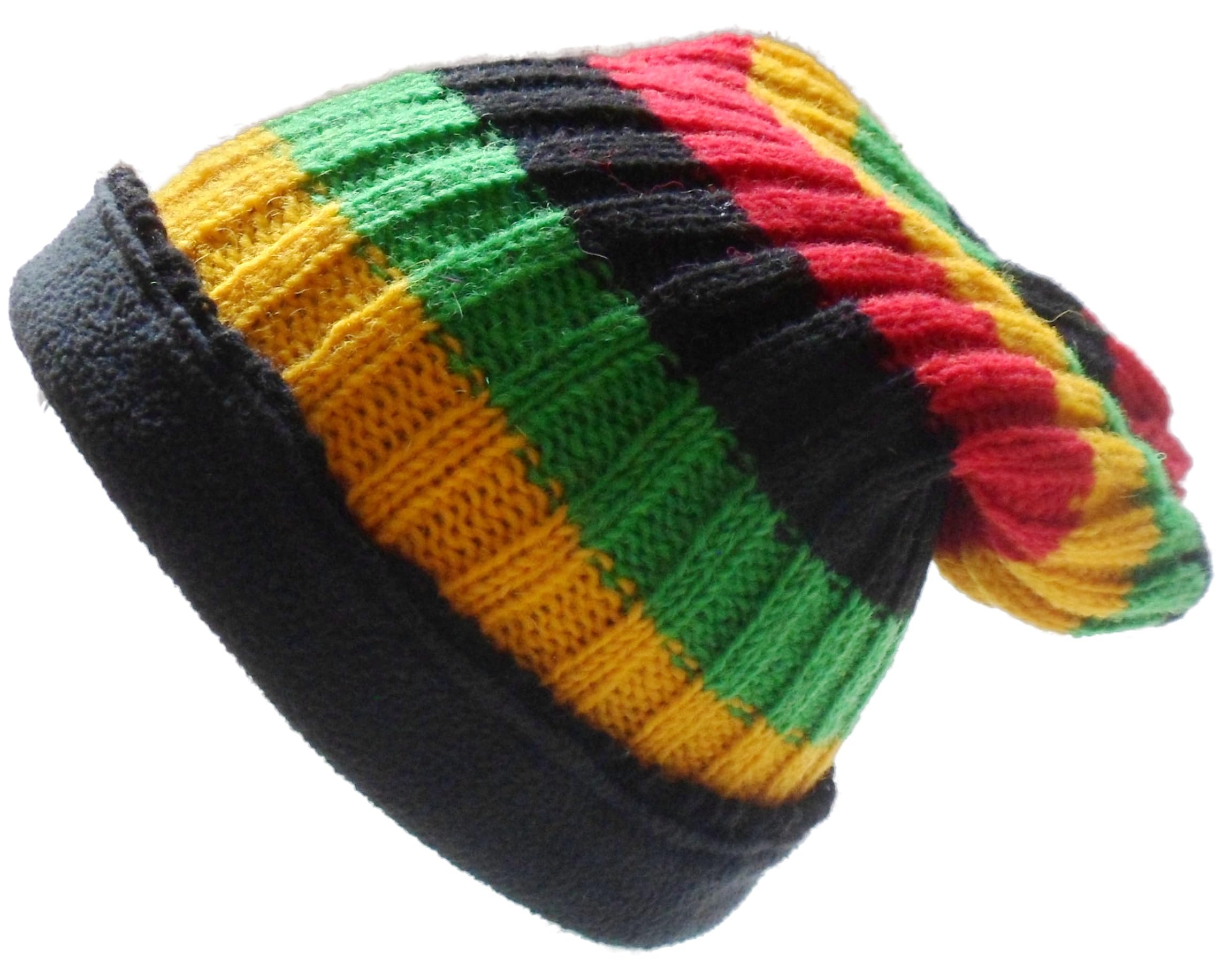 Natural Flow Unisex Rasta Fair Trade Wool Hippy Boho Skate/Ski Fleece Lined Beanie Ribbed Hat