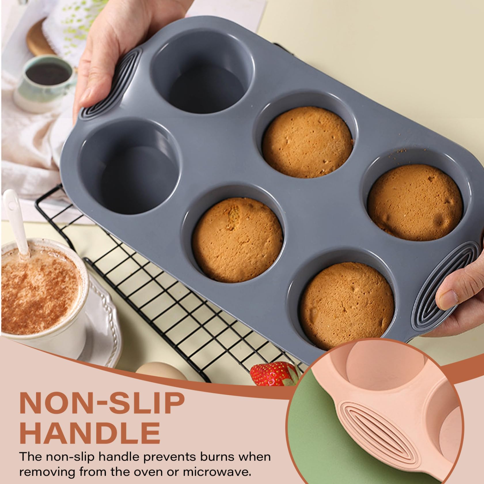 Molde para muffins de silicona de 3 piezas, 6 cavidades, 2, 7, molde para magdalenas de silicona de grado alimenticio, moldes para magdalenas antiadherentes y resistentes al calor, utensilios para.