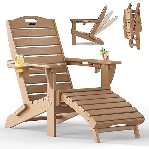 Folding Adirondack Chair with Retractable Ottoman Weather Resistant Fire Pit