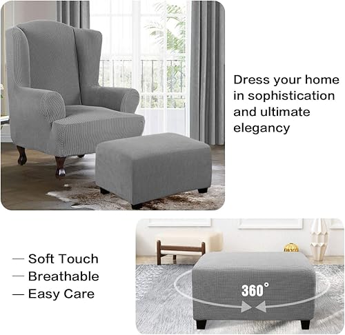 Vista 204 de H.VERSAILTEX Funda otomana elástica, funda otomana redonda, cubierta de almacenamiento otomana, funda protectora de muebles para reposapiés, ajuste