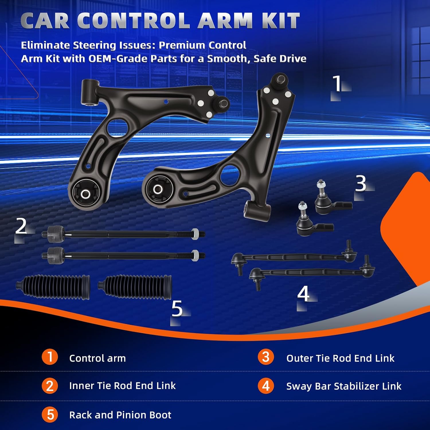KEYOOG 10Pcs Front Lower Control Arm Kit w/Ball Joint Fit For 2012-2014 2015-2020 Chevy Sonic, Outer Inner Tie Rod End, Sway Bar Link, Boots (OE# K622426 K622428 K750630 EV800936 ES800929)
