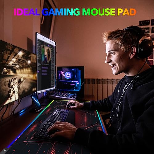 Miniatura 7 de AIMSA Alfombrilla de mouse grande para juegos RGB, alfombrilla de mouse LED con teclado extendida de 35.4 x 15.8 pulgadas, base de goma