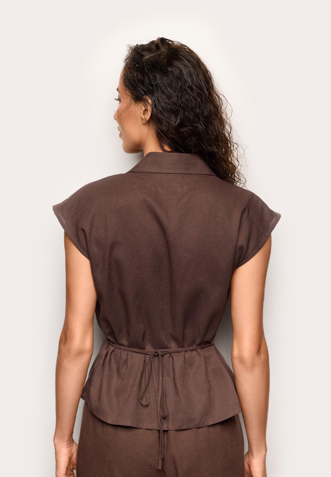 YAMAMAY - Camicietta Maniche Corte, Donna, Linen Viscose, Bianco, monocromo