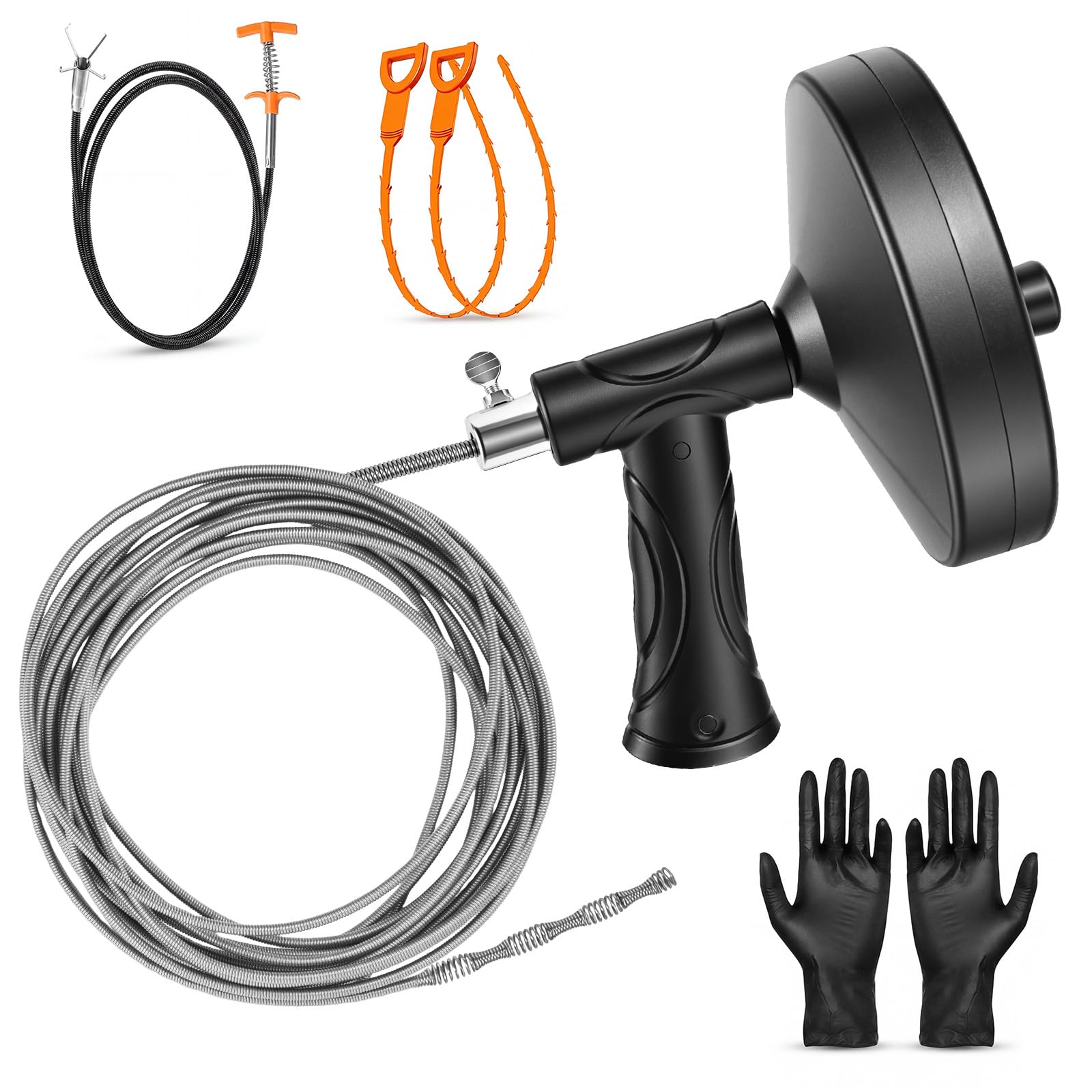 33 Ft Drain Snake Auger, Heavy Duty Plumbing Snake for Toilet, Sink, Tub, Shower, Clog Remover Drain Cleaner Tool with Gloves, Reusable Drain Auger for Household Clogs