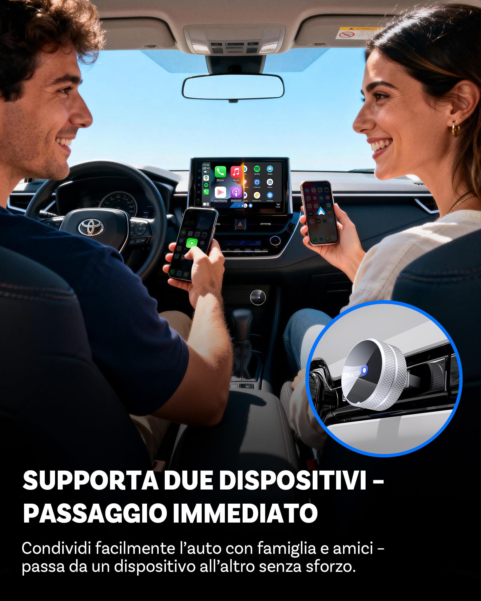 OTTOCAST Mini Tube 2026, Adattatore Wireless CarPlay & Android Auto, Connessione in 5-8s, USB-A/Type-C, Aggiornamento OTA, iOS 10+/Android 11+, Compatibile Auto dal 2016 (No BMW/Tesla)