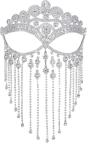 CCbodily Máscara facial de diamantes de imitación para mujer, máscara de cadena de cristal con diamantes de imitación para mujer