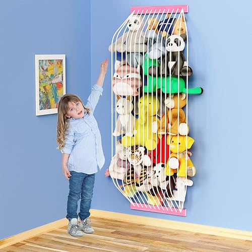 Miniatura 10 de Organizador de juguetes de madera suave para almacenamiento de animales de peluche, bonito y duradero para pared o puerta, longitud ajustable,
