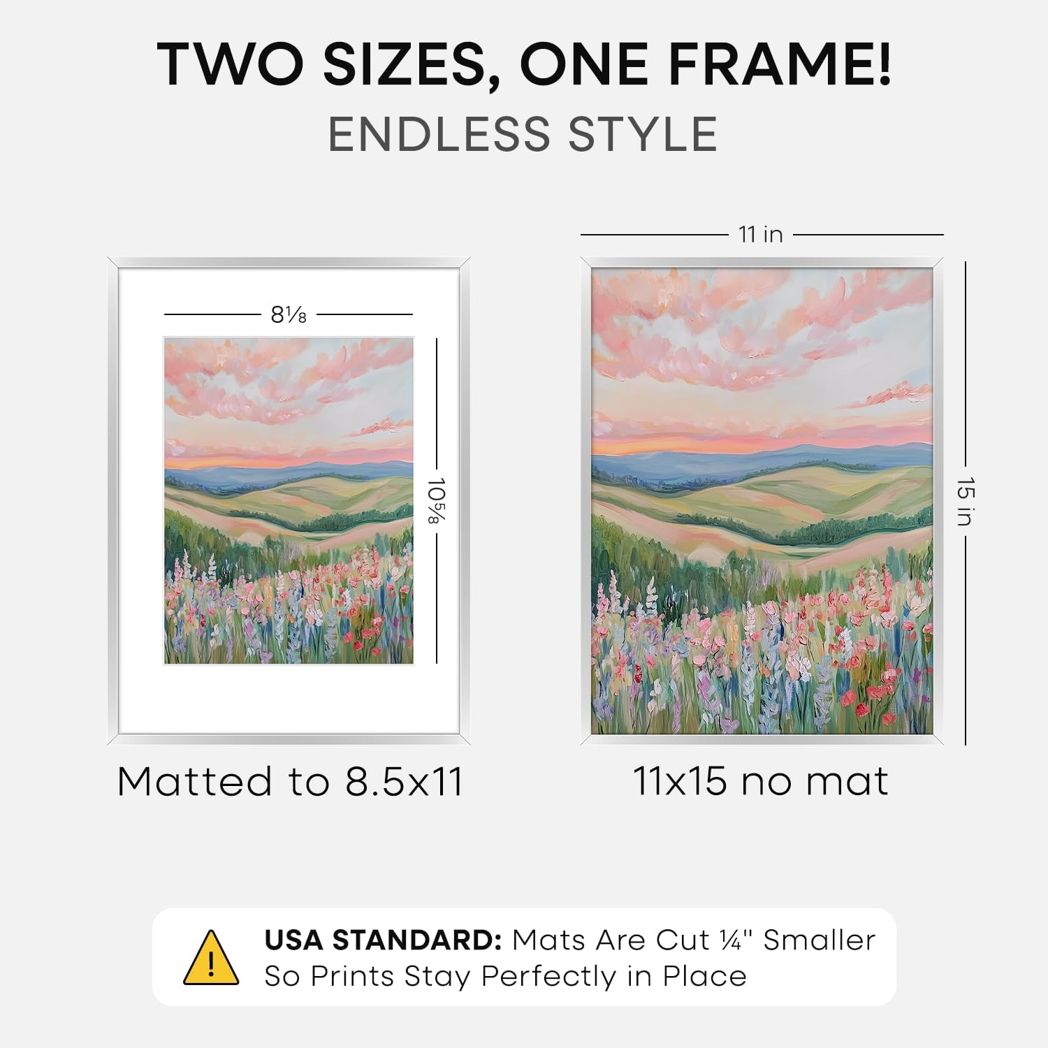 Homeforia 11x15 Picture Frame Silver, High End Metal 11x15 Frames with Mat 8.5x11, 11 x 15 Silver Poster Frames Matted to 8.5 x 11 inch Photo, 11by15 Hanging Frames, Tempered Glass, Wall Kit, Set of 1
