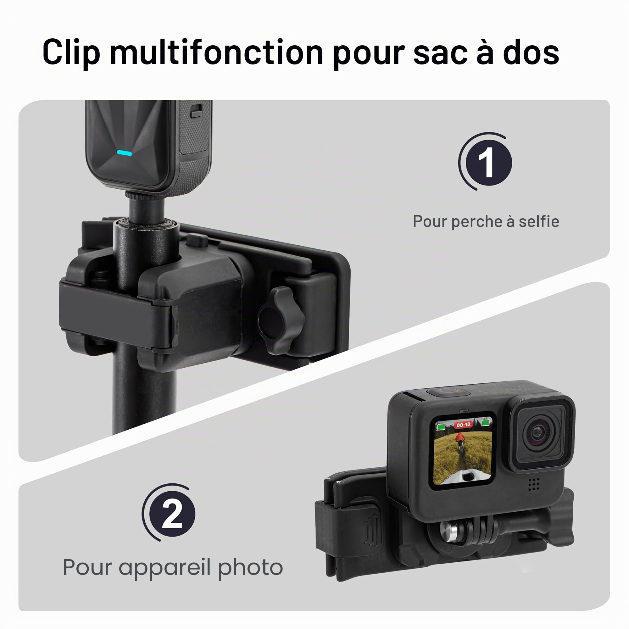 STARTRC VCR Selfie Stick Holster Sac à Dos Sangle Clip Support pour Insta 360 X5 X4 Go Ultra ACE Pro 2 Réglable Quick Release pour Pro Hero 13 12 Max 2 pour DJI Osmo Nano Action 5 Accessoires