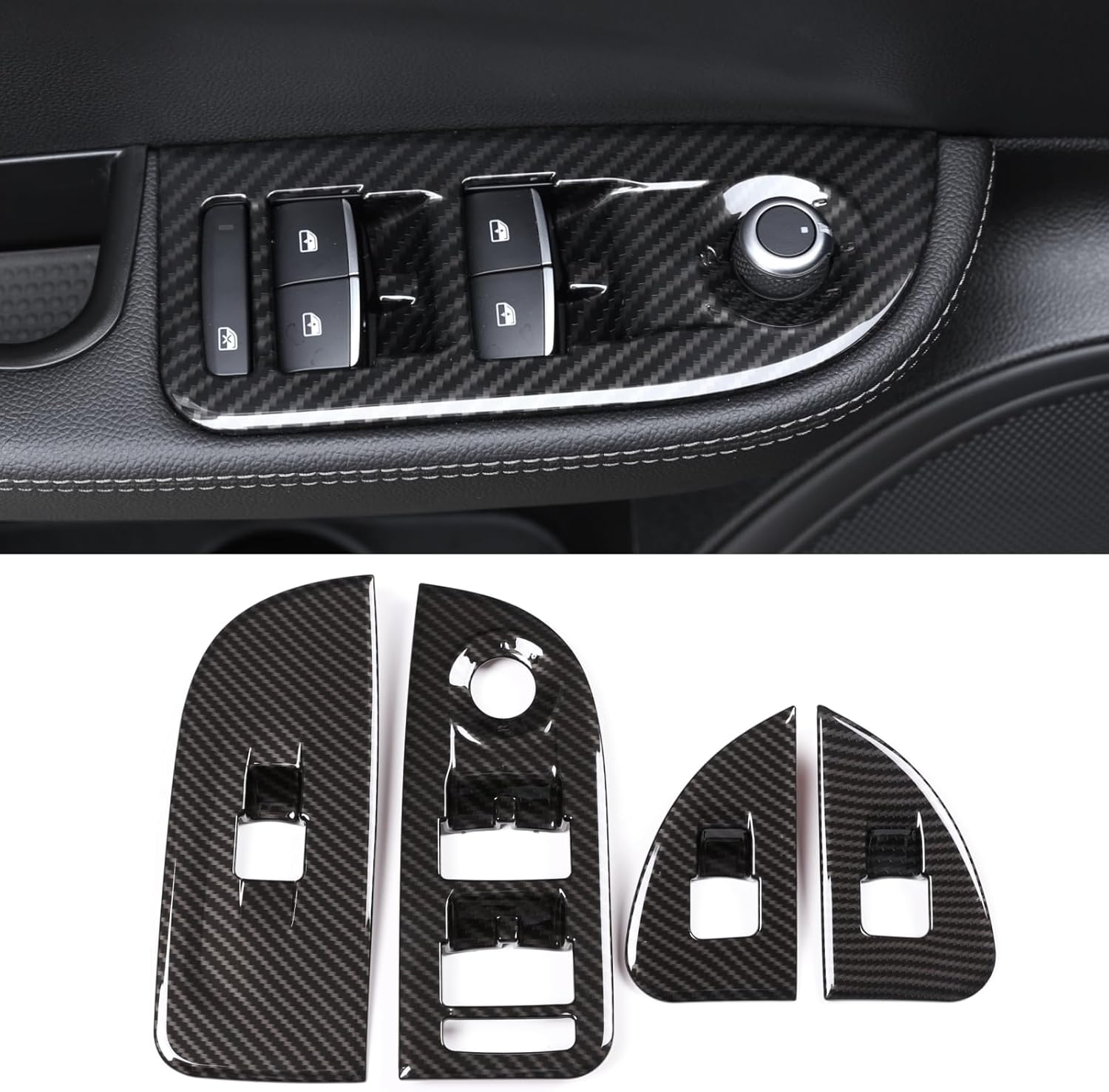 TOYCIDFG Car Door Inner Handle Window Lift Button Panel Cover Trim Compatible with Alfa Romeo Giulia 2017-2021, Carbon Fiber Pattern Car Decoration Accessories