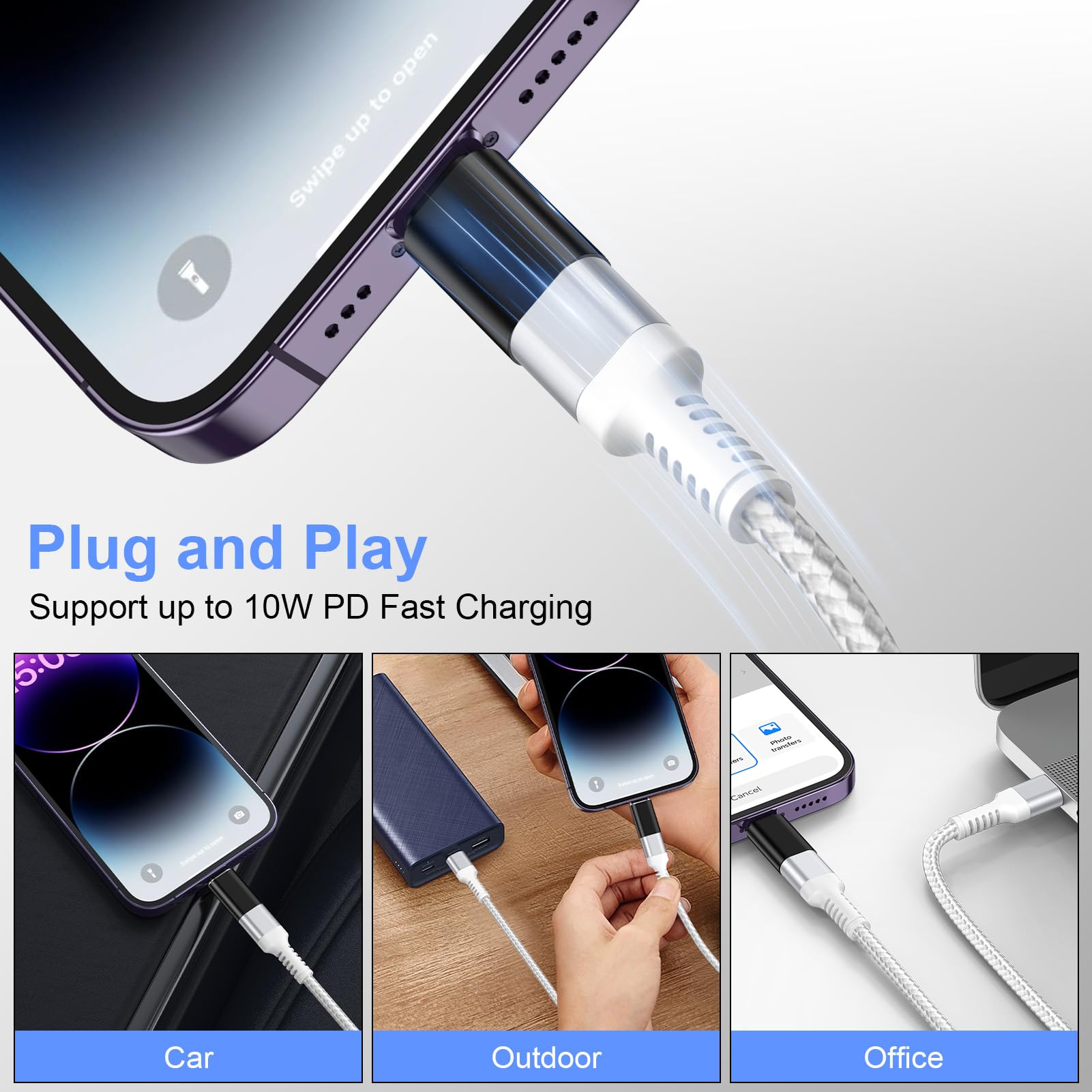 Adaptateur Lightning vers USB C Lot de 4, Charge Rapide et Transfert de Données pour iPhone 14 Pro Max 13 12 11, iPad AirPods