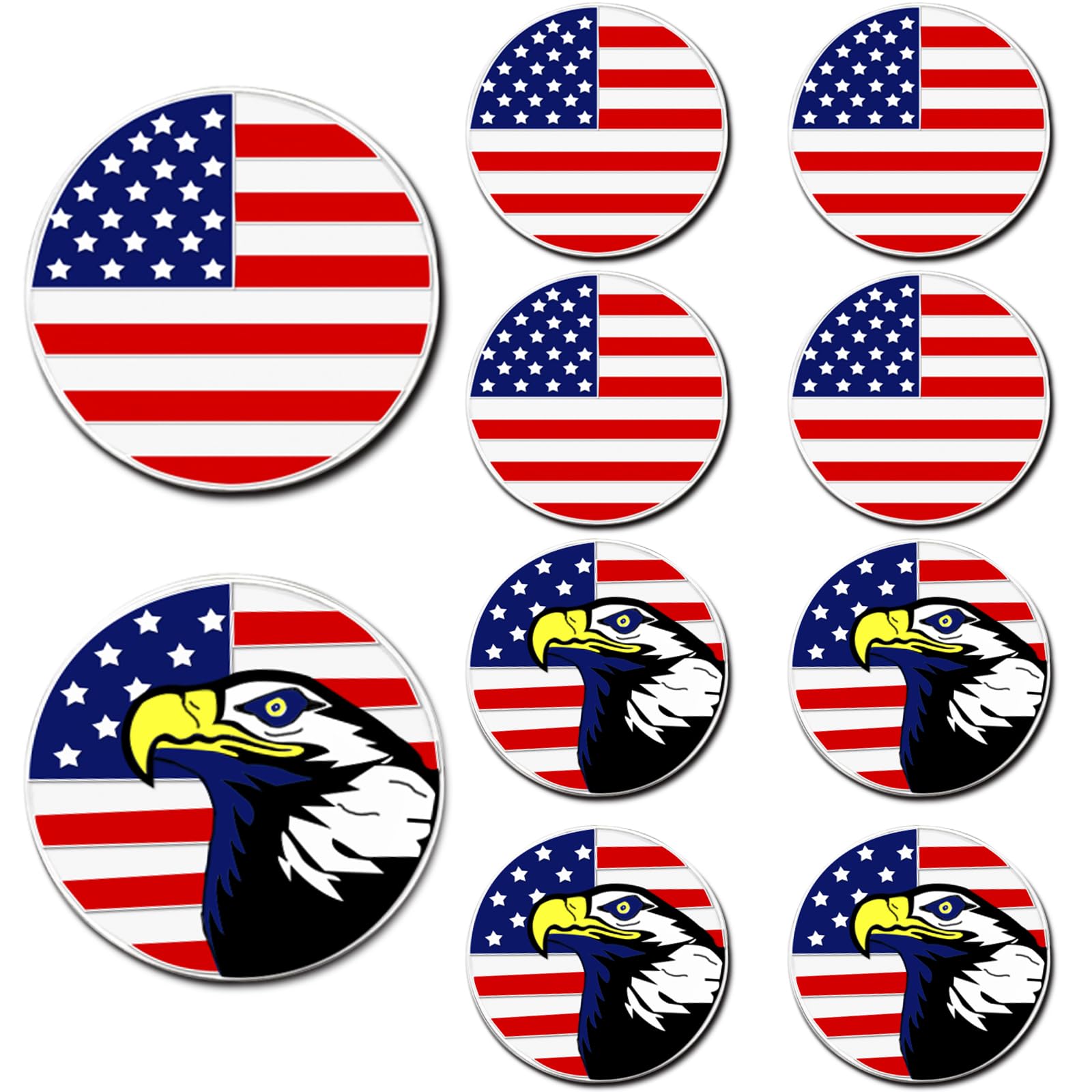 Golf Ball Markers for Men Women 10 Pack Assorted Patterns fits All Magnetic Golf Tools Alloy Soft Enamel Technique Marker for Hat Clips Gloves Divot Tools Marks (USA Flag&Eagle)