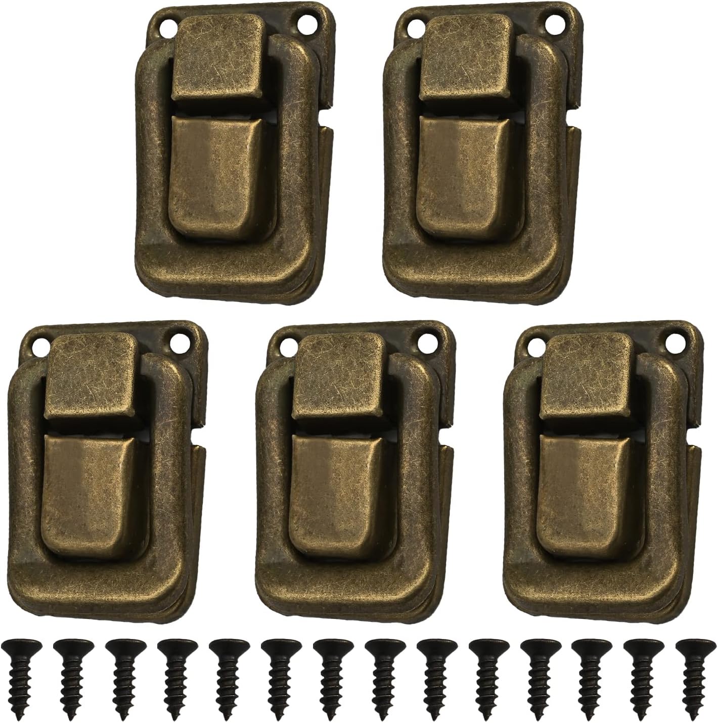 MroMax 10Pcs Toggle Catch Locks 1.46" x 1.02" (LxW) Retro Style Hasp Latches Antique Clasp Iron Yellow Bronze Decorative with Screws for Jewelry Box Ordinary Box Gift Box Wooden Case Cabinet Toolbox