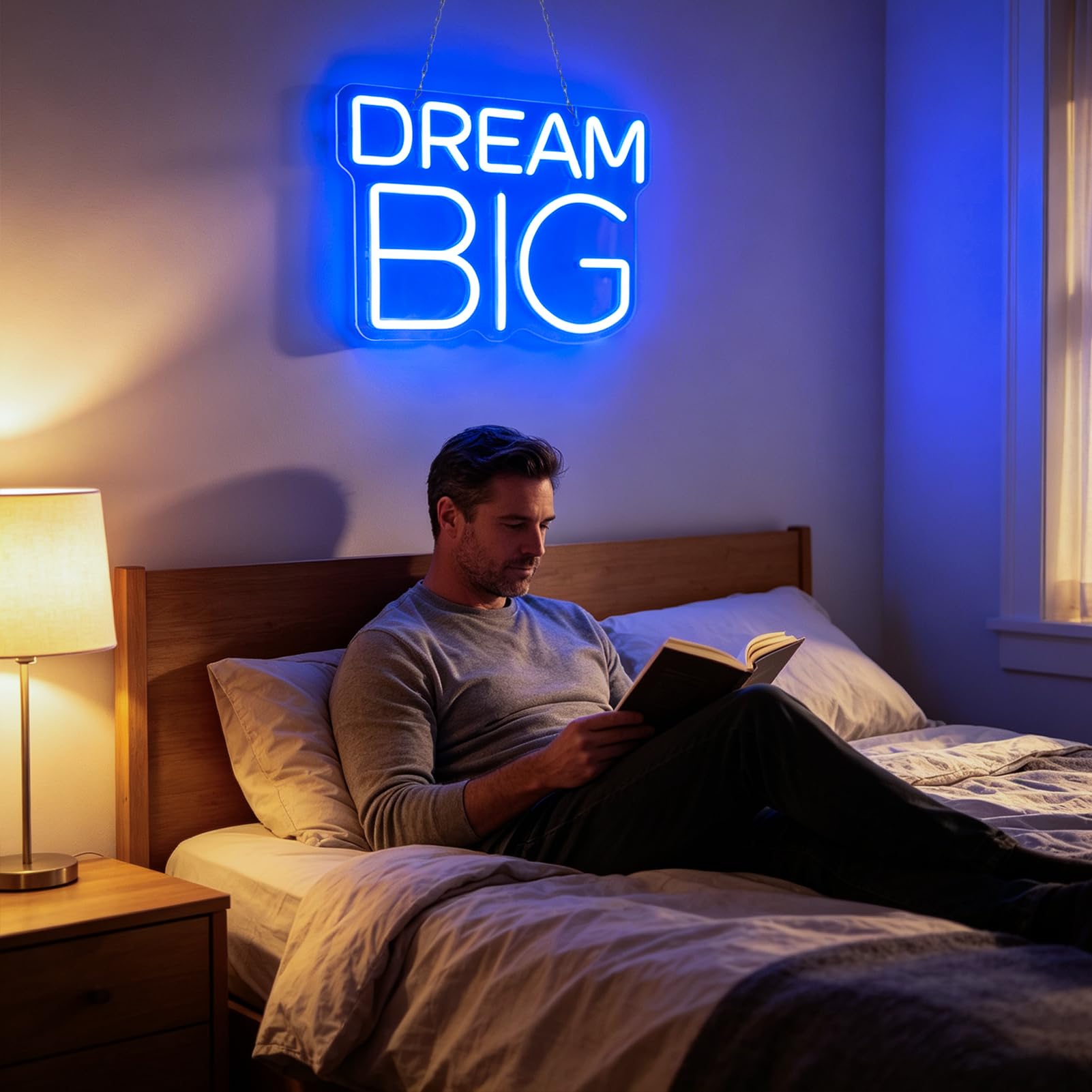 Dream Big Neonschild, LED-Leuchtschild für Wanddekoration, Traum-Neonschild für Wohnzimmer, Schlafzimmer, Gameroom, Kinderzimmer, Büro, 5 V USB-Stromversorgung, 38.1x25.4 cm (blau)