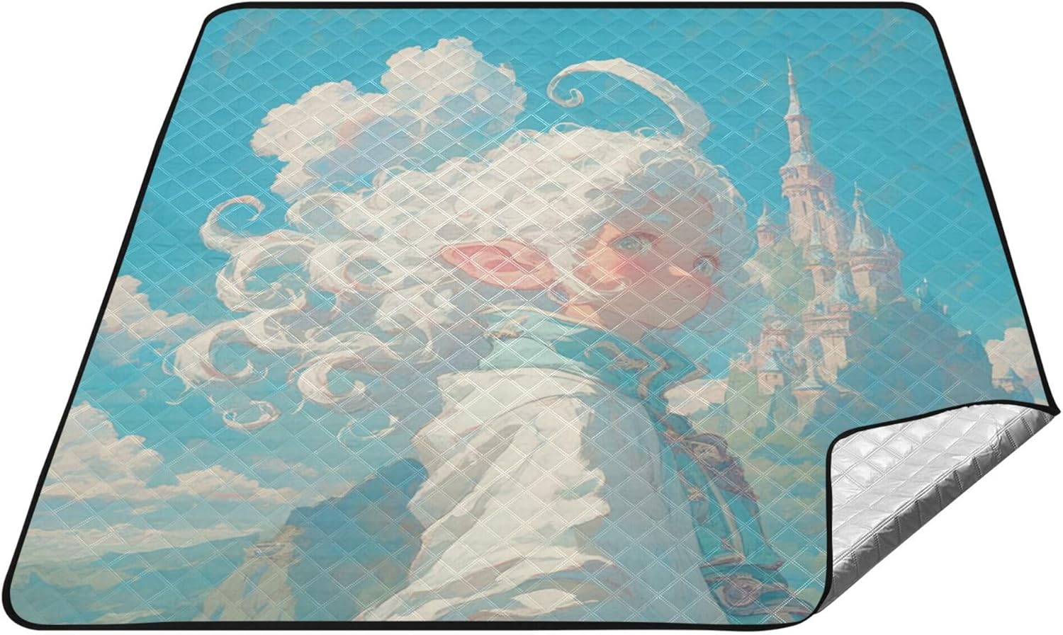 Blue and White Hair Boy Waterproof Picnic Table Water Resistant Outdoor Party Sand Resistant Beach Blanket for Grass Concert Blanket alfombra para Playa