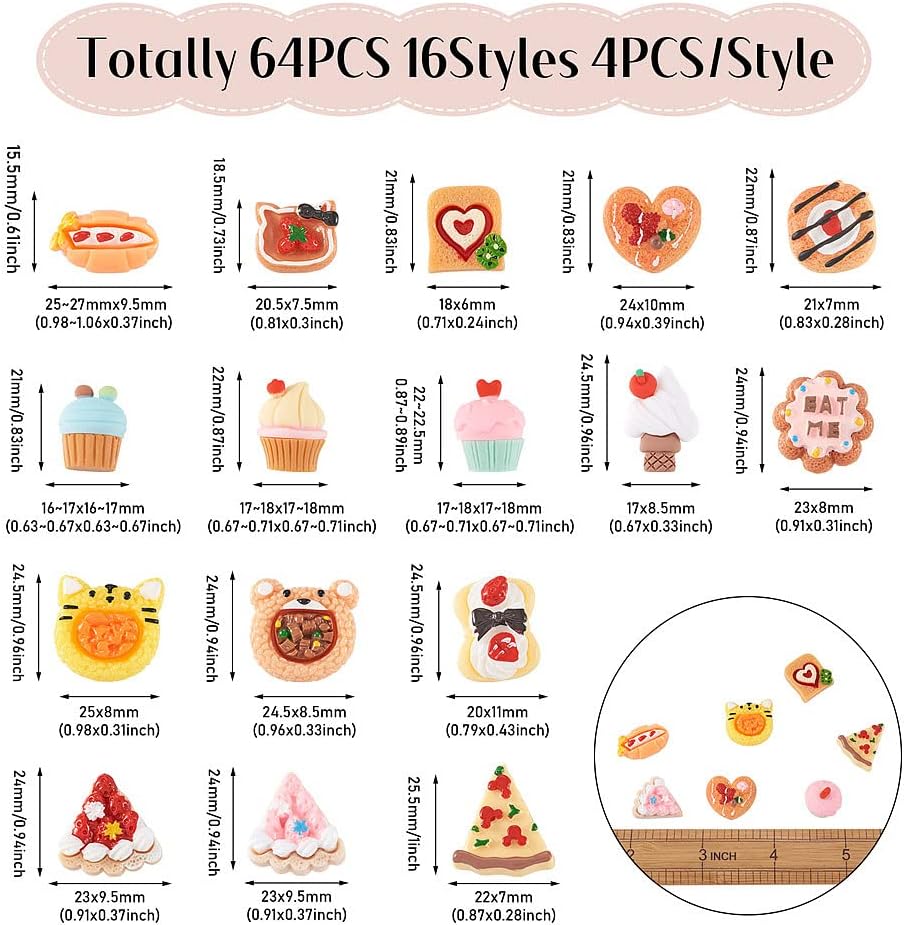 Pandahall 64Pcs Food Resin Flatback Charms Opaque Cupcake Ice Cream Bread Pizza Dessert Imitation Food Resin Cabochons Cute Flatback Mini Food Charms Beads for Hair Clip Crafts Jewelry Making - Image 5