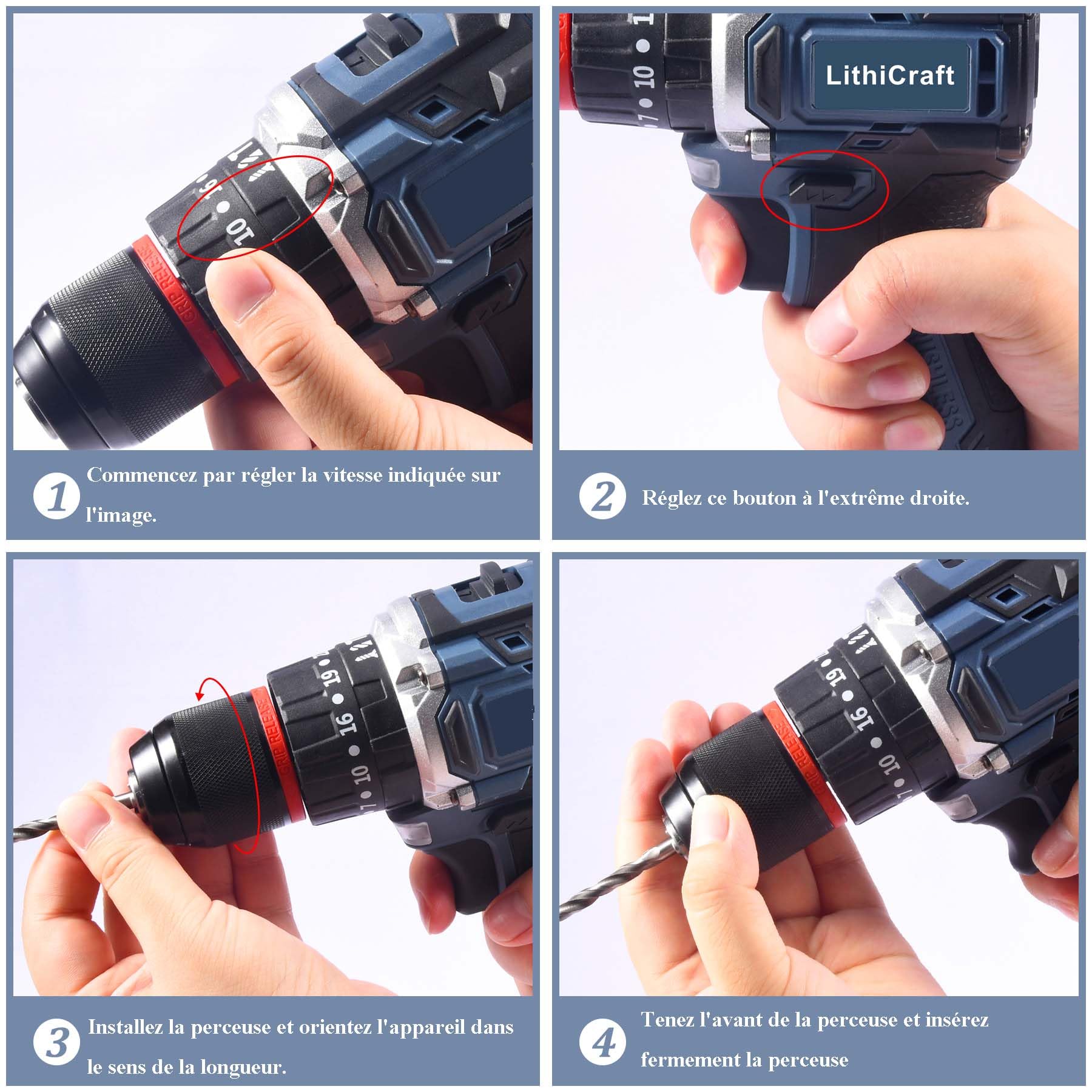 Perceuse Visseuse à Percussion sans Fil 21V sans Balais, 45Nm, Mandrin 10mm, 2 Batteries 2.0Ah, 35+3 Réglages de Couple, avec Coffret & 24 Accessoires