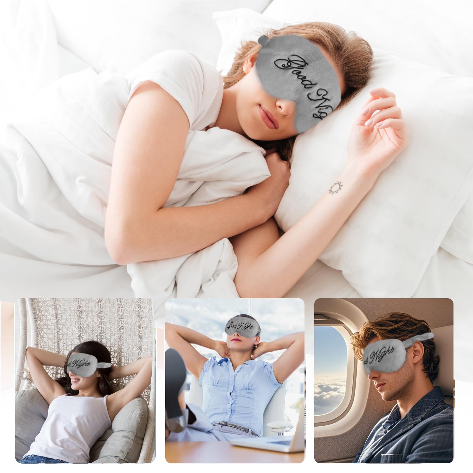 Plüsch Satin Schlafmaske,98% Lichtblockierende Schlafbrille mit Verstellbarem Band für Frauen & Herren & Kinder, Schlaf Augenmaske für Reise Gadget, Schwarz(Asche)