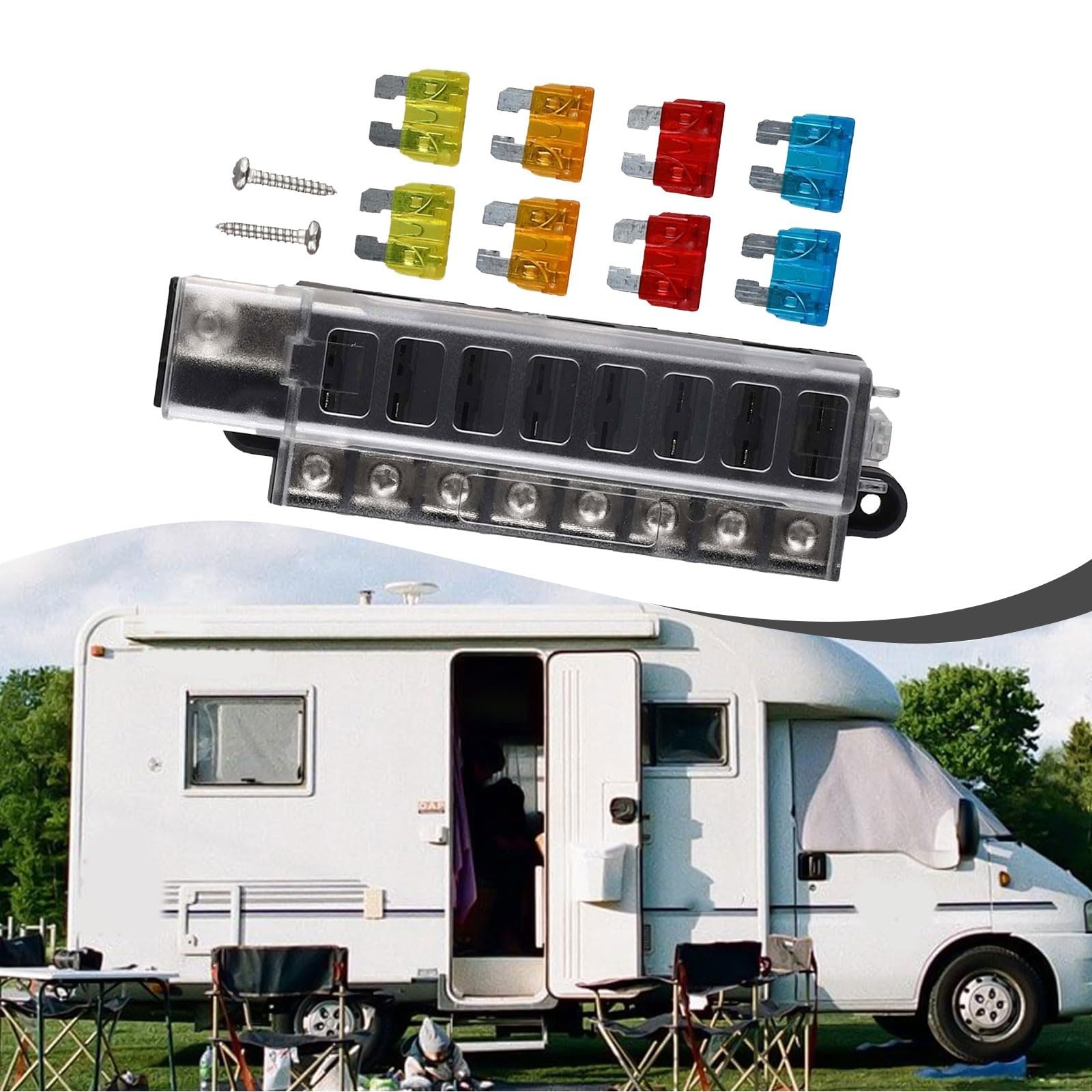 Boîte à fusibles 8 voies, pour camping-car et yacht - Bloc positif - 12 V/24 V - Pour fusibles ATO ATC