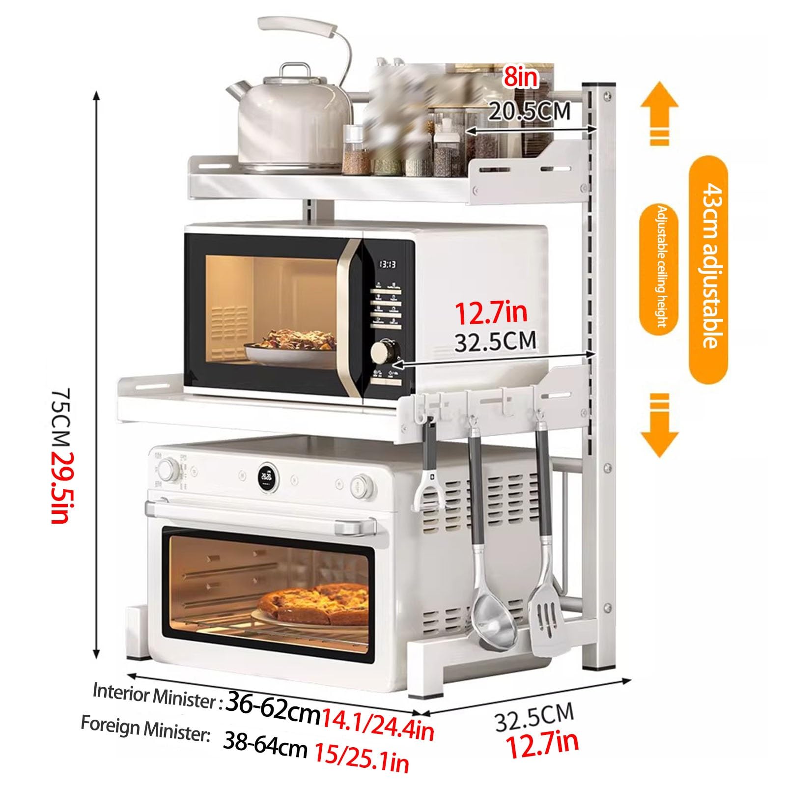 Estante de cocina expandible de 3 niveles para microondas, ahorra espacio, para un acceso eficiente y fácil acceso al horno microondas y accesorios