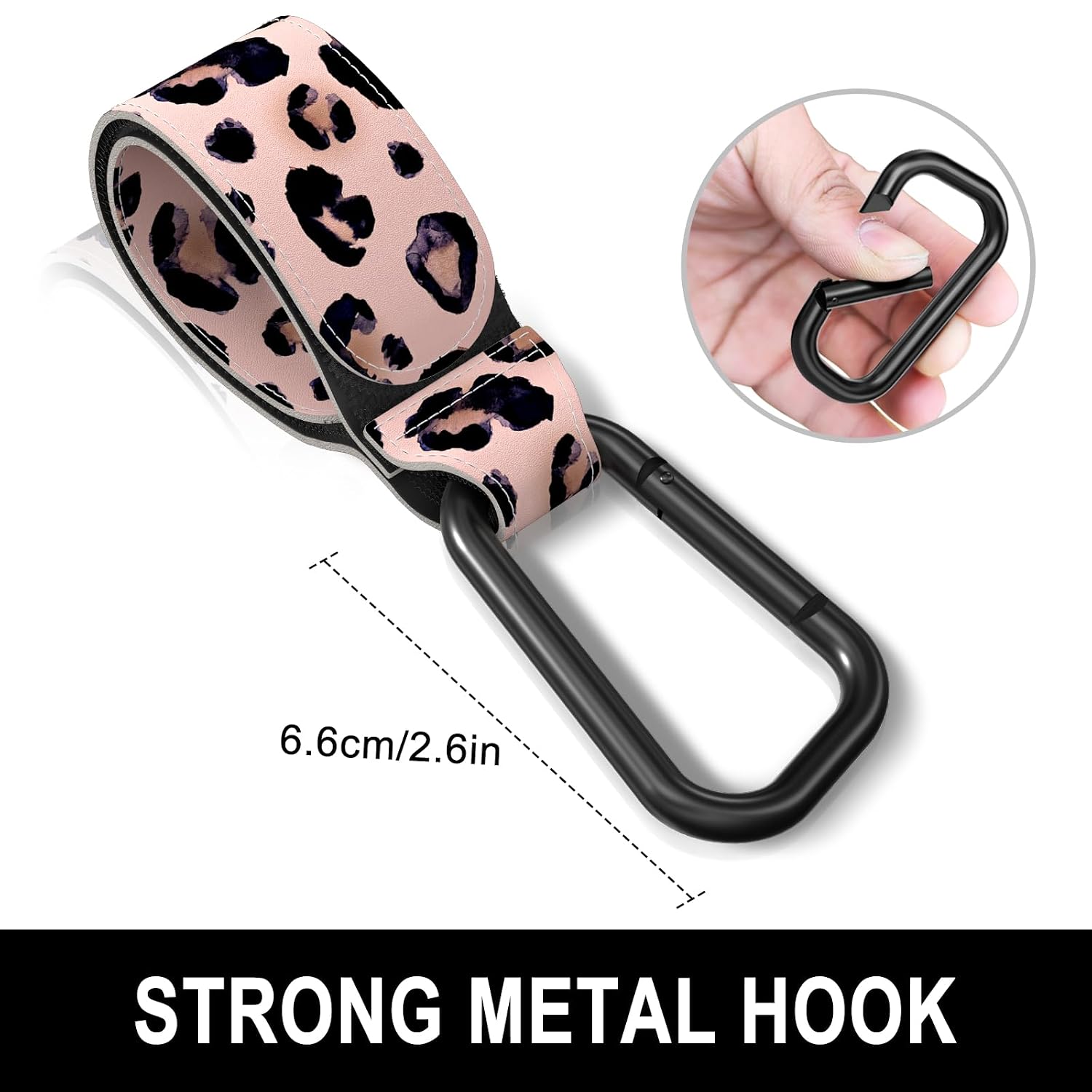 Baby Stroller Hooks for Hanging Bags, Universal Stroller Clips Accessories, Mommy Hook for Diaper Bag, Shopping Cart, Purse, Backpack - 2 Pack, Leopard Spots image 4
