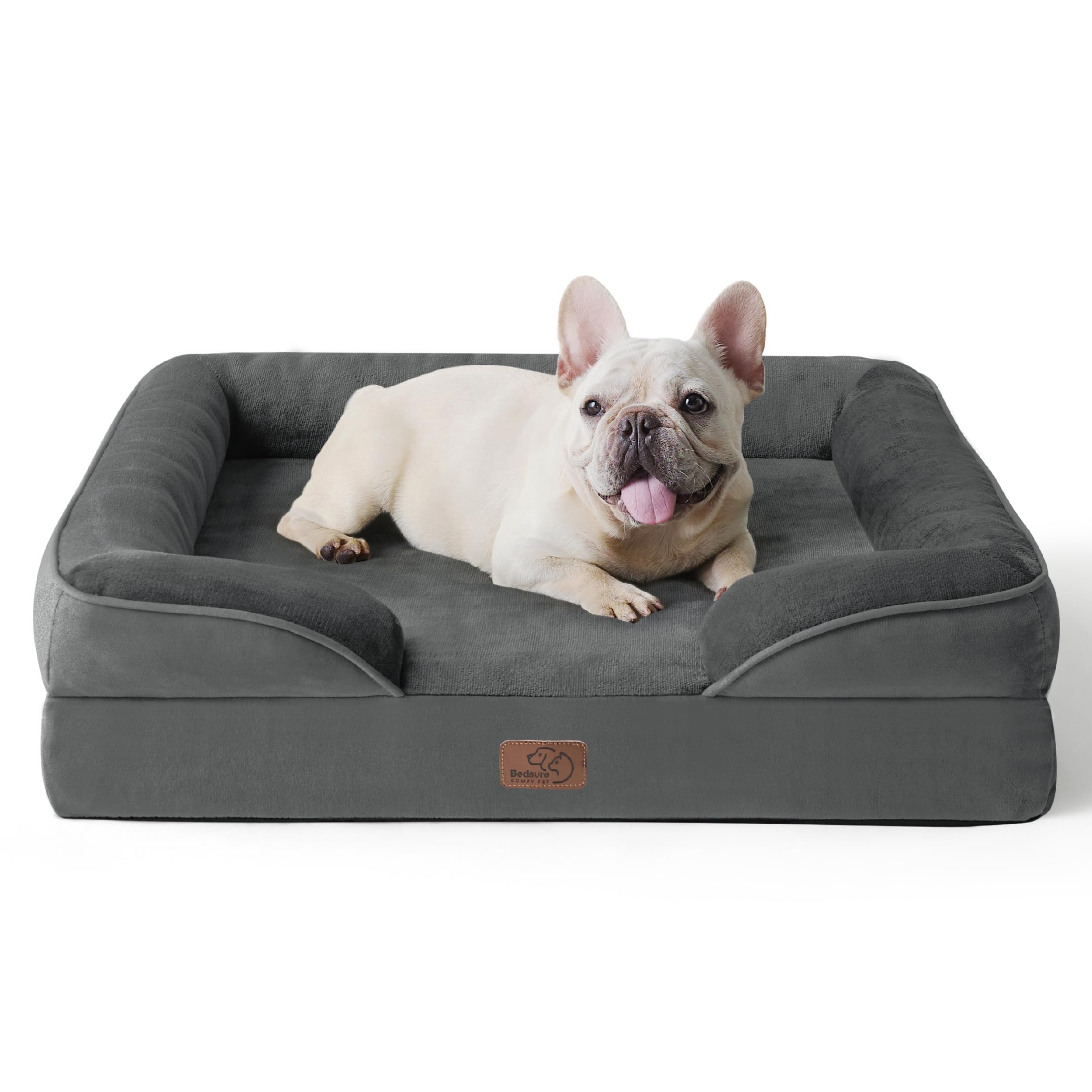 Bedsure Medium Dog Sofa Bed - Washable Orthopedic Dog Beds and Couch with Removable Flannel Zipper Cover, Dark Grey Pet Bed, 71x58x16cm โ image 1