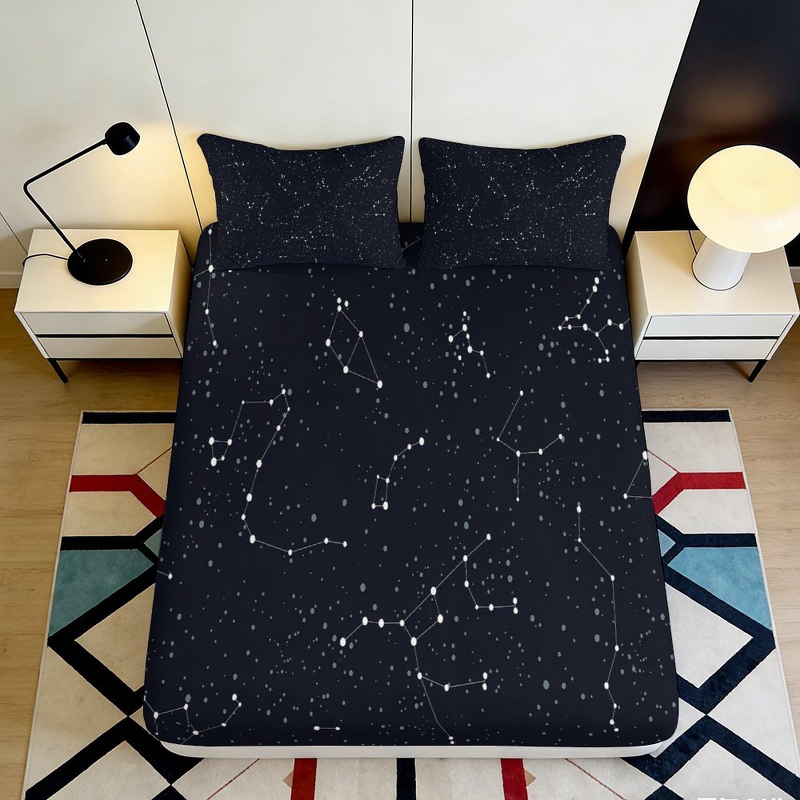 3D Printed Constellation Fitted Sheet Microfiber Soft Breathable Star Map Mattress Cover for Bedroom Dormitory Guest Room Mattress Protection Decor 160x200x25cm