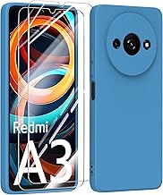 MIKULLE Silicone Coque pour Xiaomi Redmi A3 4G avec 2 Verre trempé Protection écran, Couleur Pastel Ultra-Mince Souple Housse pour Xiaomi Redmi A3 4G (6.71") - Bleu