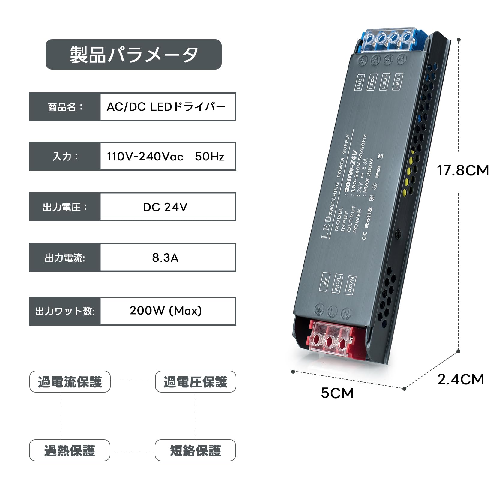 Amazon.co.jp: スイッチング電源AC（ 100V-220V）→DC（ 24V ）8.3A