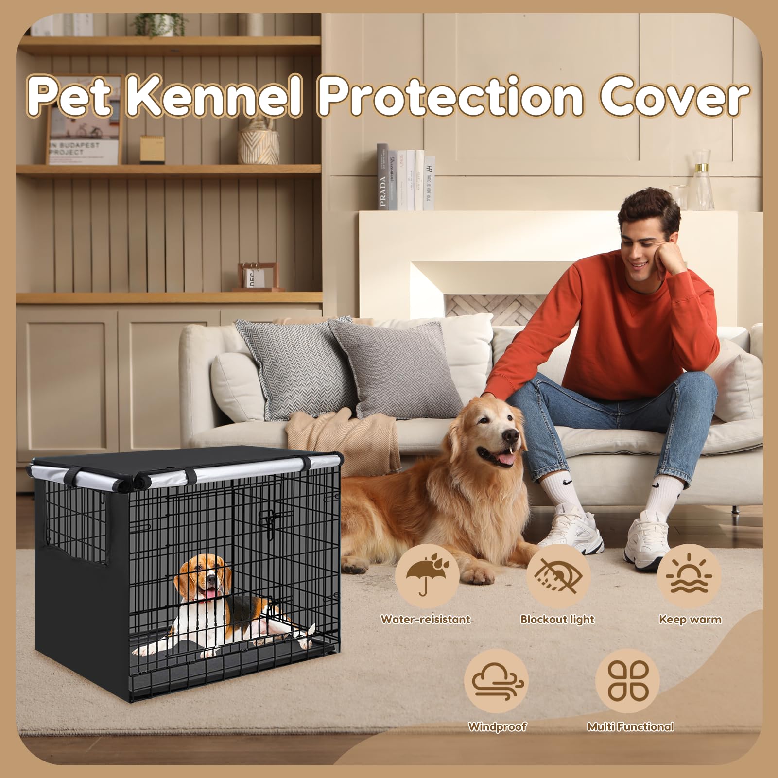 Rosvola Copertura impermeabile per gabbia per cani, in tessuto Oxford antivento, con finestre ventilate (XL)
