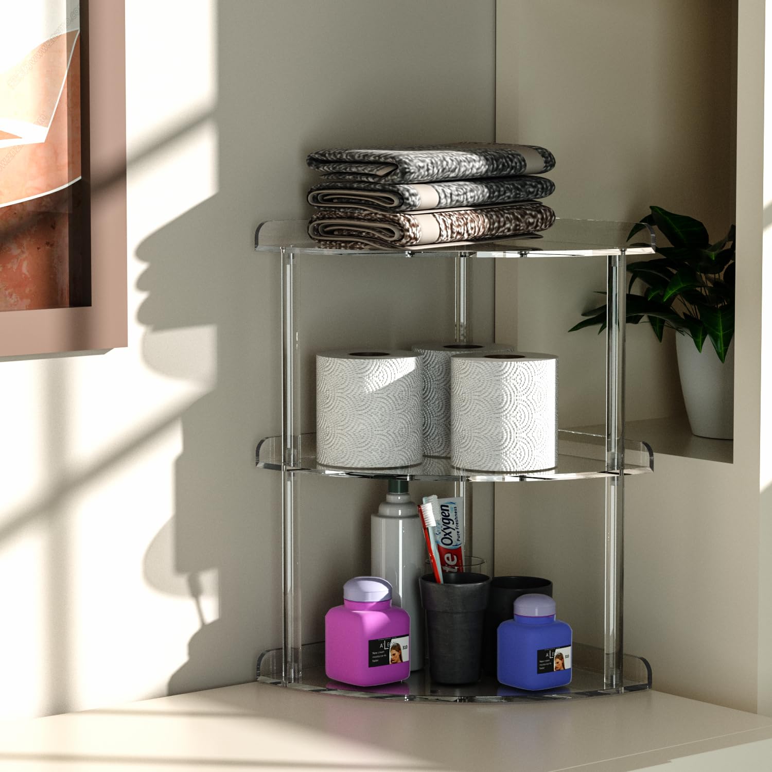 Sezanrpt 3 Tier Acrylic Corner Shelf Organizer Storage 9.5x9.5x15.7 Inch - Image 4