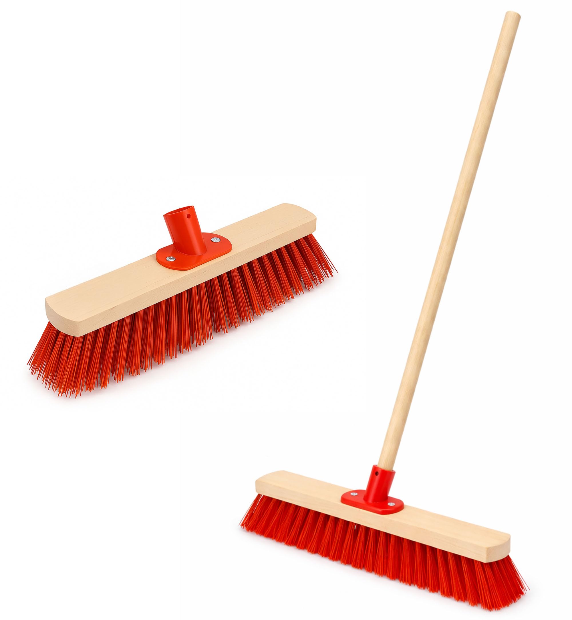 BH | Outdoor Broom - 1.2m Wooden Stick | 16" Head | Red | Stiff Hard Bristles Sweeping Brush | Scrub Brush long Handle | Hard Floor Sweeping Brush for Patio, Garden, Driveway & Garage - By BEST HOUSE