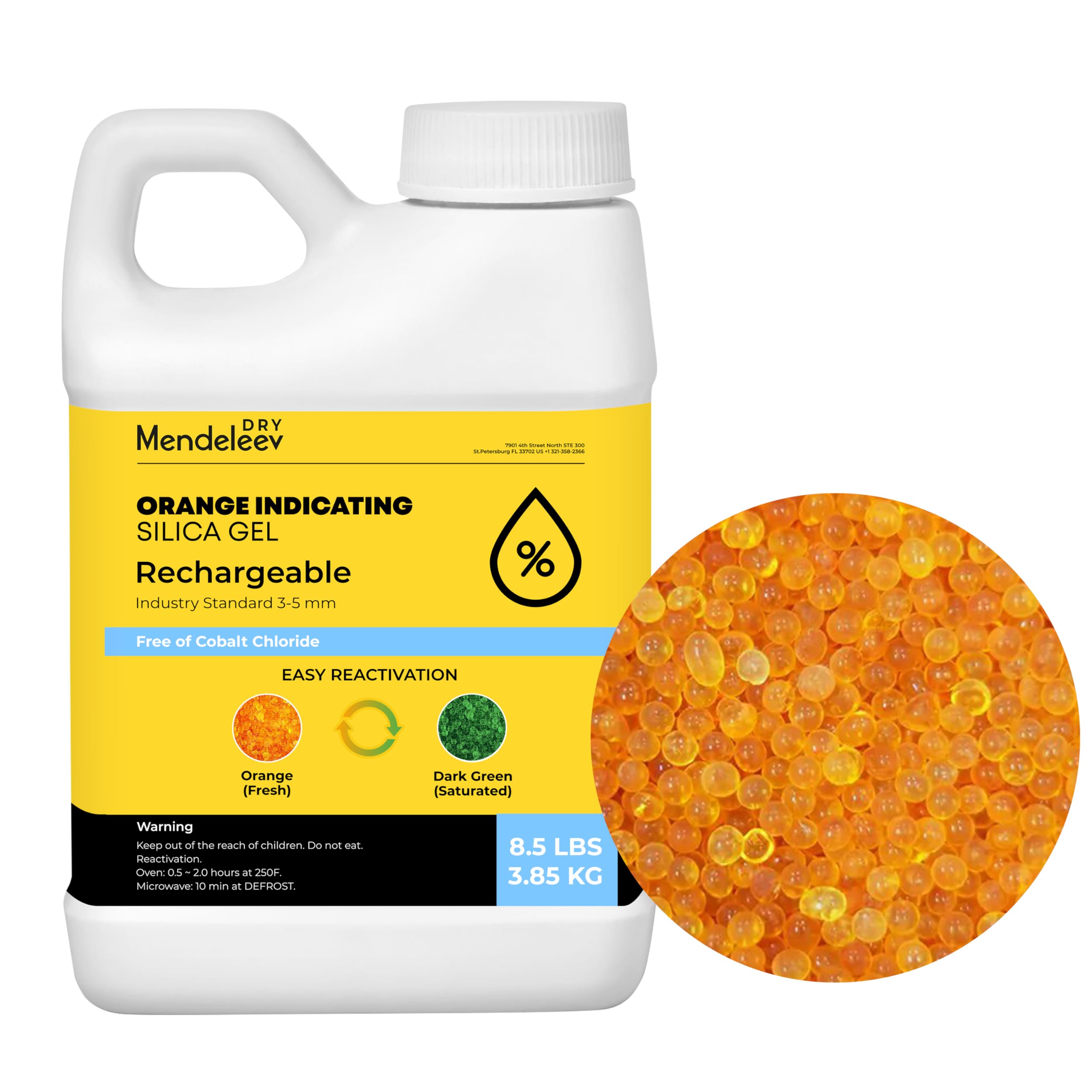 Perlas desecantes de sílice de color naranja estilo MENDELEEV de 8.5 lb - Perlas de gel de sílice indicadoras para secado Perlas de sílice Deshumidificador desecante de gel de sílice reutilizable
