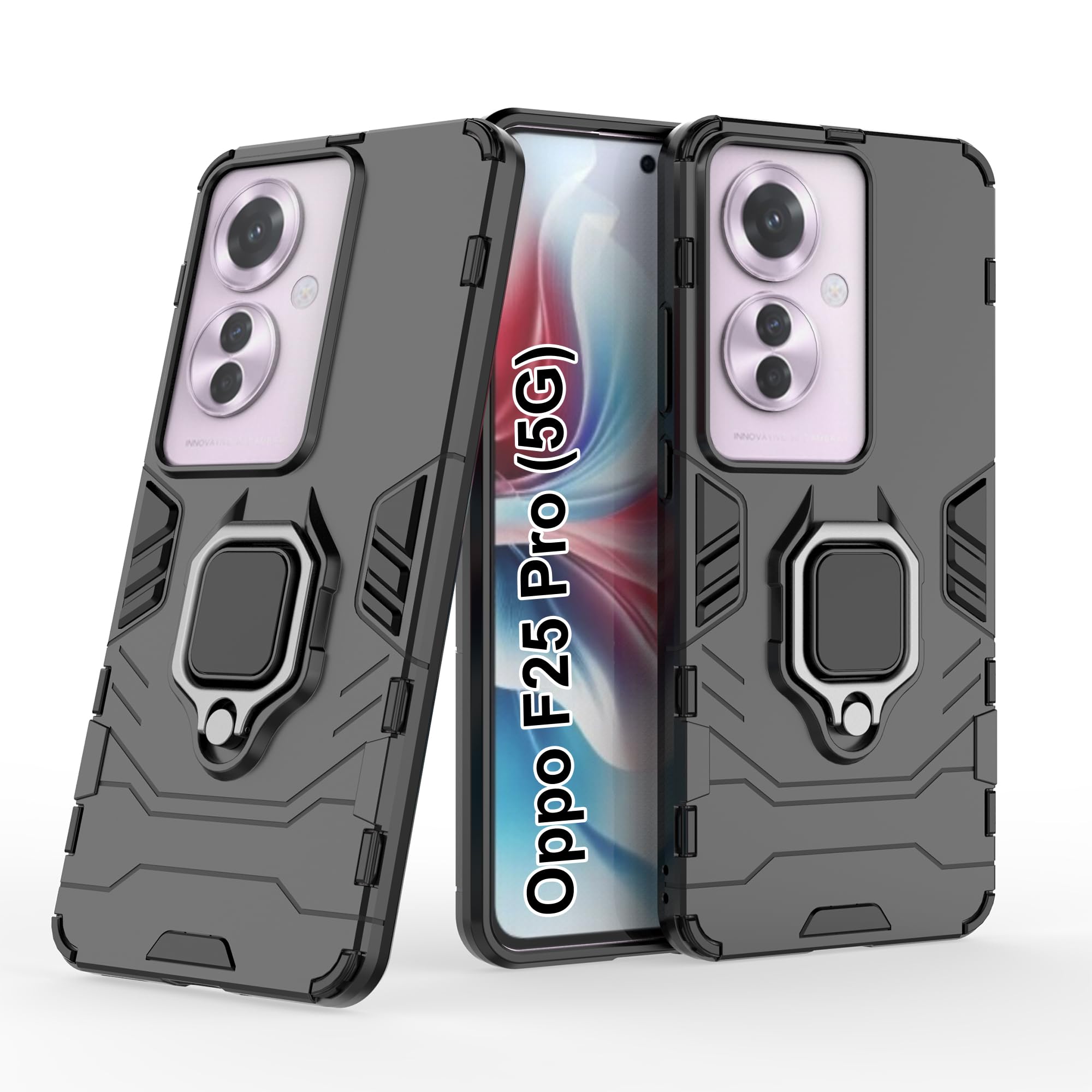 CEDO Rugged Oppo F25 Pro (5G) Defender Case | Rotating Ring Holder & Kickstand in-Built | Military Grade Armor | Bumper Back Cover (Black) (B0D11C1BSV) Amazon Price History, Amazon Price Tracker