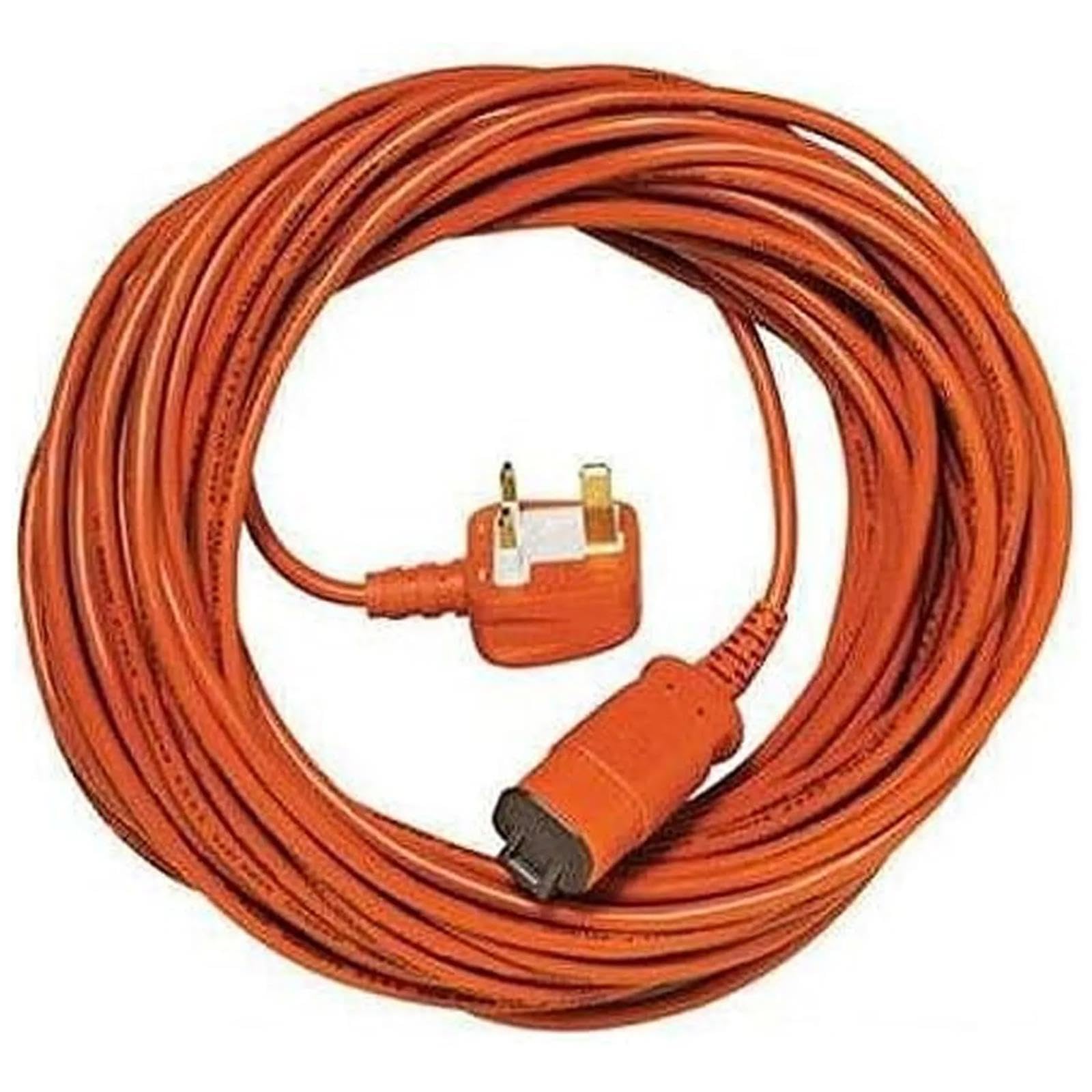 SPARES2GO 15 Metre Mains Power Cable and Lead Plug for Bosch Rotak 34 34R 36 36R 370 430 Ergoflex Lawnmower (15m / 49 feet, Orange)