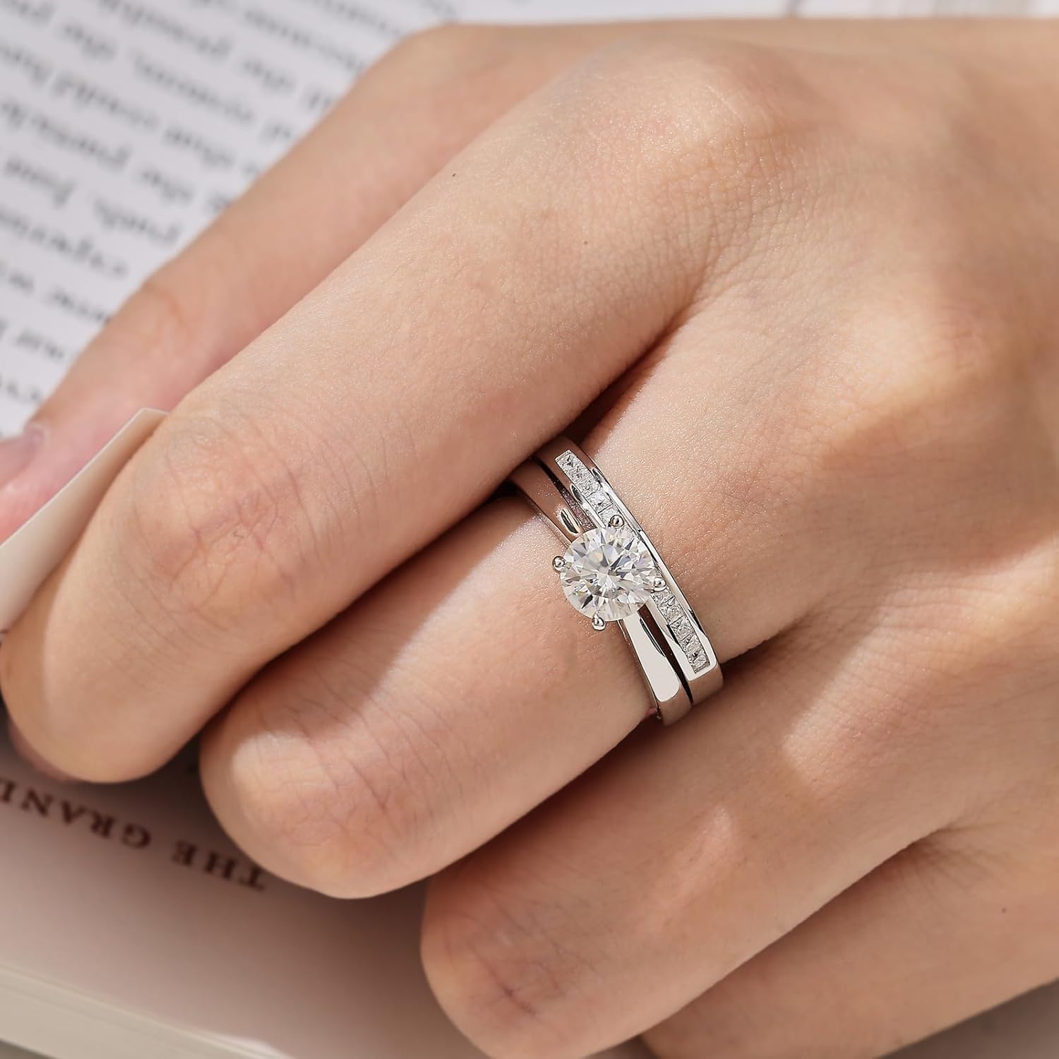 Moissanite Solitaire Wedding Ring Sets For Women Round Cut Engagement Ring 925 Sterling Silver Sz 5-10 - Image 4