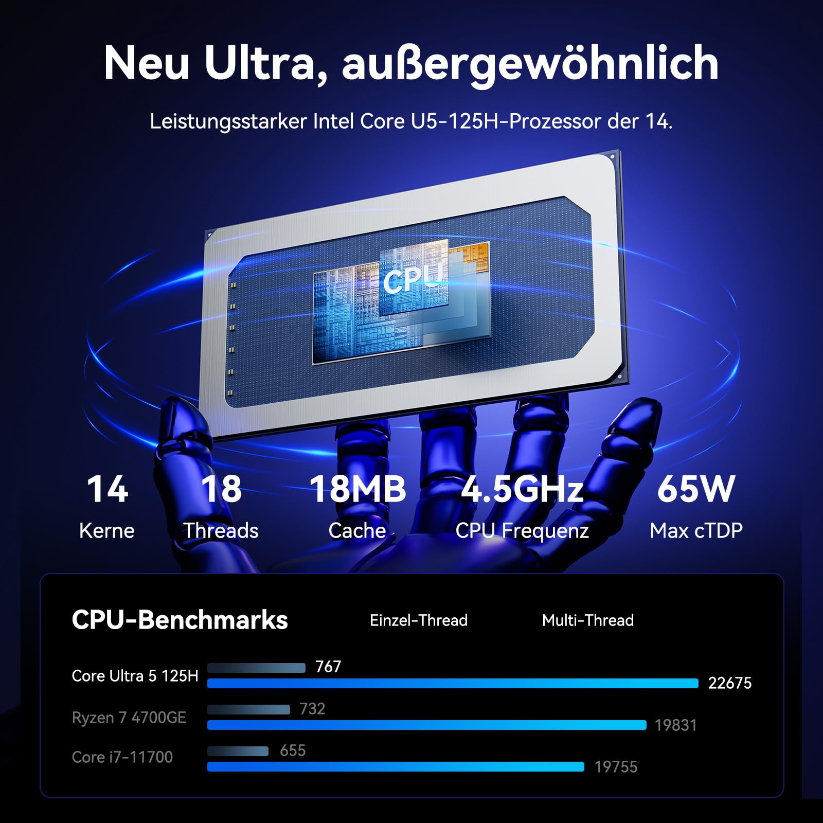 GEEKOM AI Mini PC GT1 Mega - Intel Core U5 125H(14C/18T, fino a 4.5GHz),32GB DDR5 e 1TB SSD,Doppia Porta LAN da 2,5Gbps, Mini PC Windows 11 Pro, WiFi 7|AR in Tempo Reale|Quattro Display|BT5.4| WiFi 7