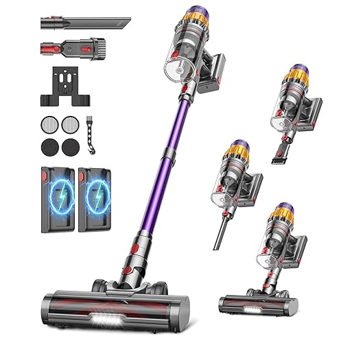 Aspirateur Balai Sans Fil avec 2 Batteries, 150Min/55KPA/600W/2.0L Aspirateur Sans