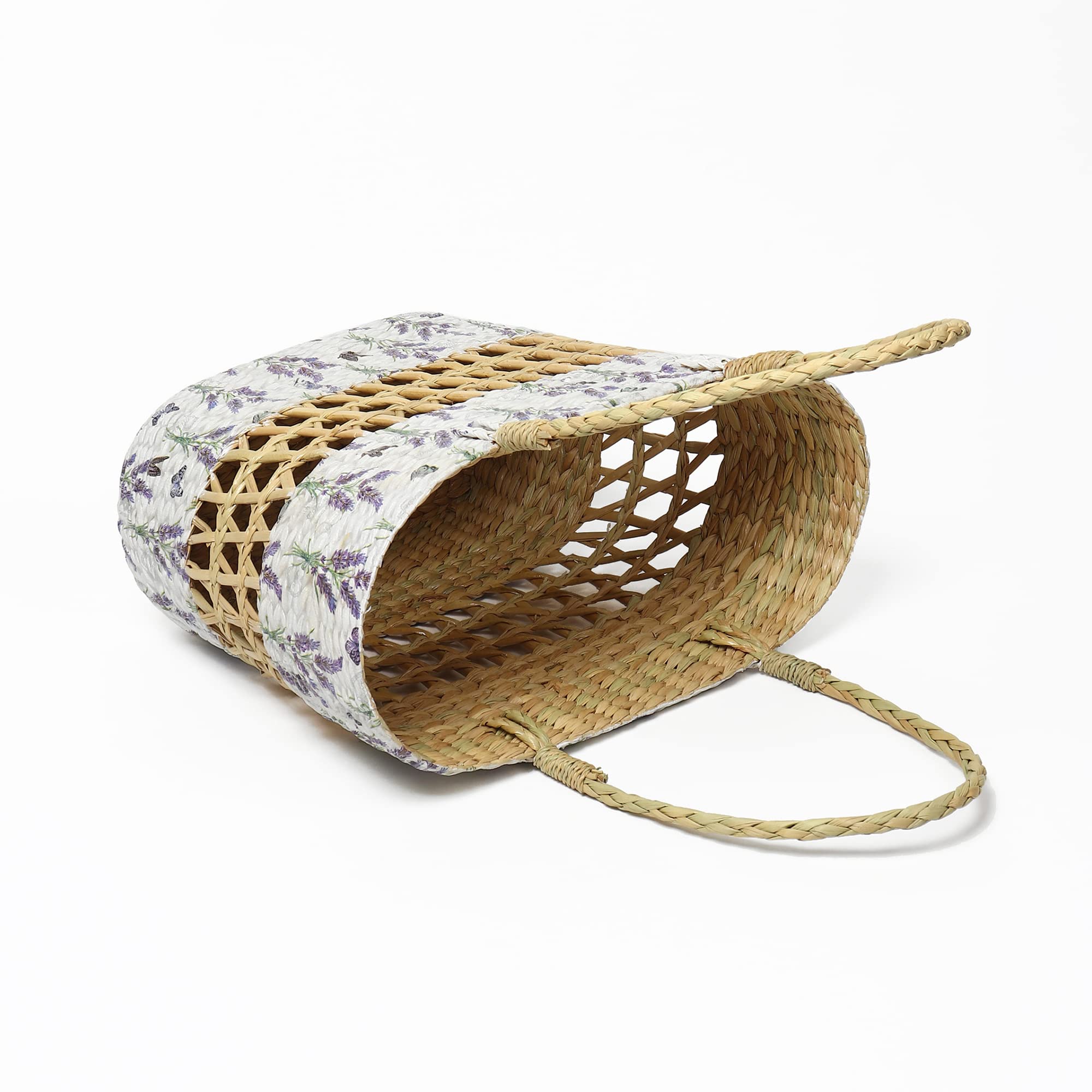 Habere India-All the Cultures Fabricating India Jute Handbag | Carry Tote Bag for Women | Shopping Basket | storage baskets | Lunch Basket |Seagrass Jali Shopping Bag - Oval (Multi Color 1) 4