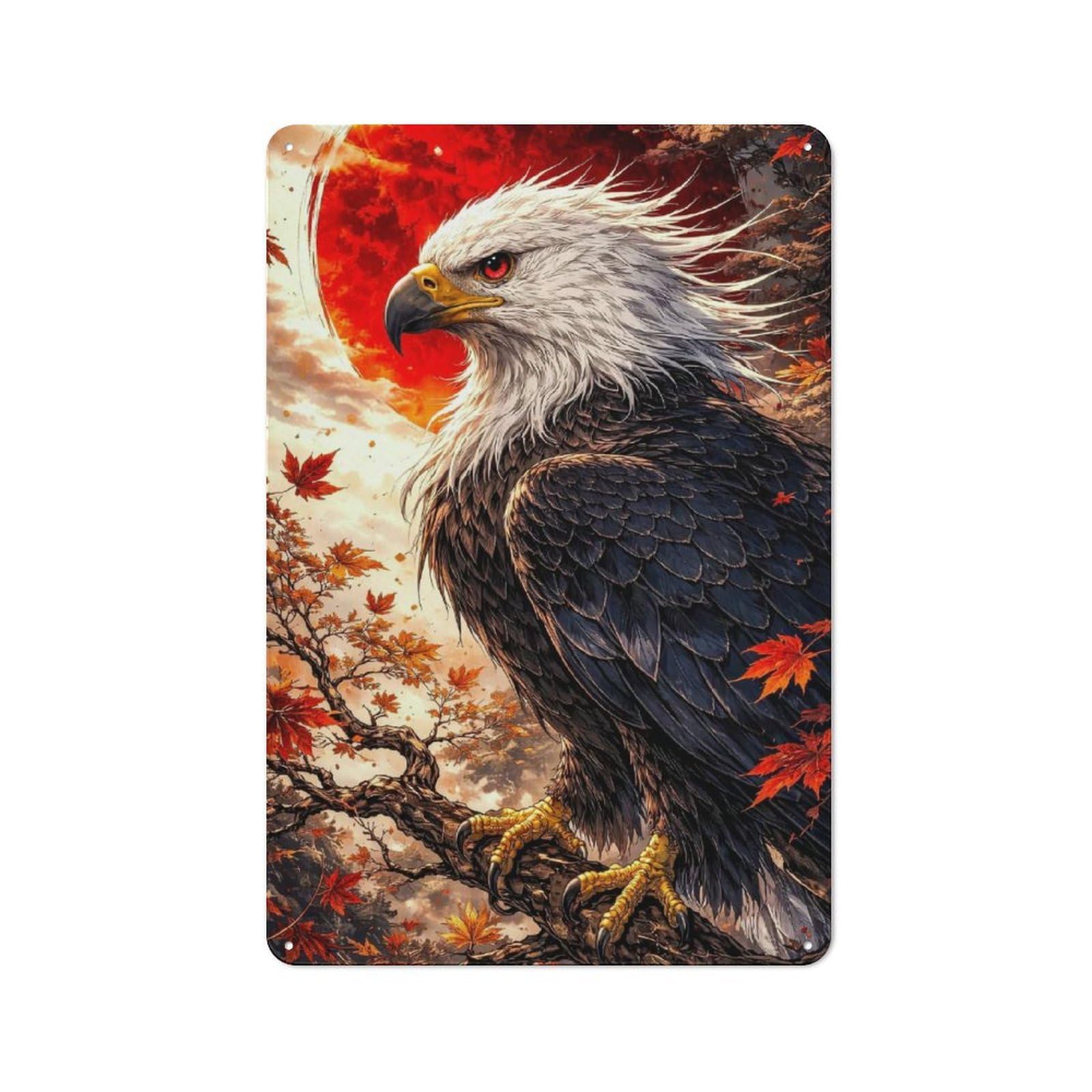 Junmoney Style-11 Majestic Eagle With Red Moon Printed Metal Sign 30X20cm For Studio Or Craft Room, A New Home Present For Creative-Space Collectors