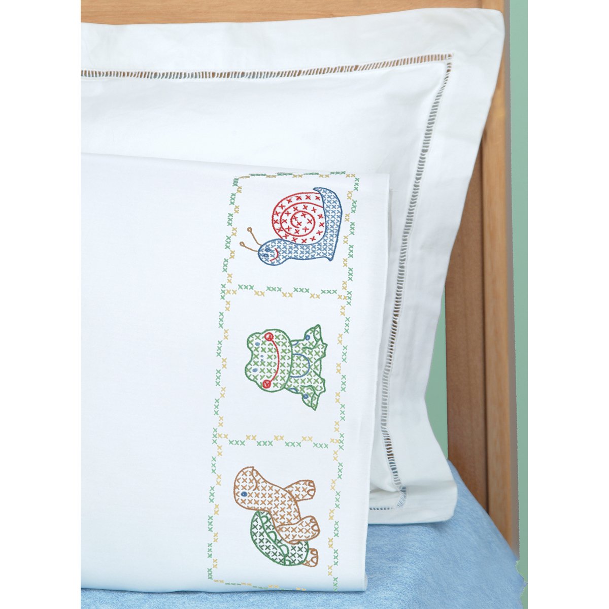 Jack Dempsey Froggy Children's Stamped Pillowcase with White Perle Edge