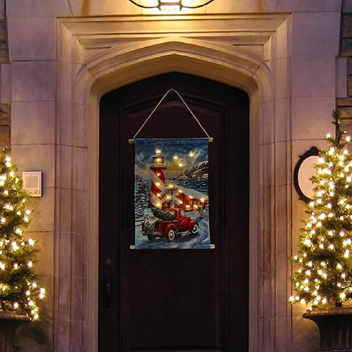 Miniatura 7 de Decoración de puerta de Navidad, faro y póster de automóvil con luz LED, decoración navideña de 24 x 15 pulgadas, adecuada para exteriores e