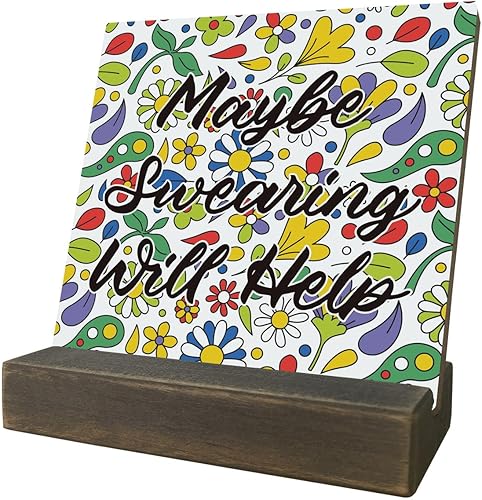 Miniatura 1 de Letreros de placa inspiradores, Maybe Swearing will Help, decoración de oficina, placa de madera con soporte, decoración de letreros de mesa para el