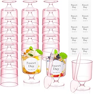 100 Pcs Pink Dessert Cups with Spoons 5 Oz Plastic Parfait Cup Disposabl...