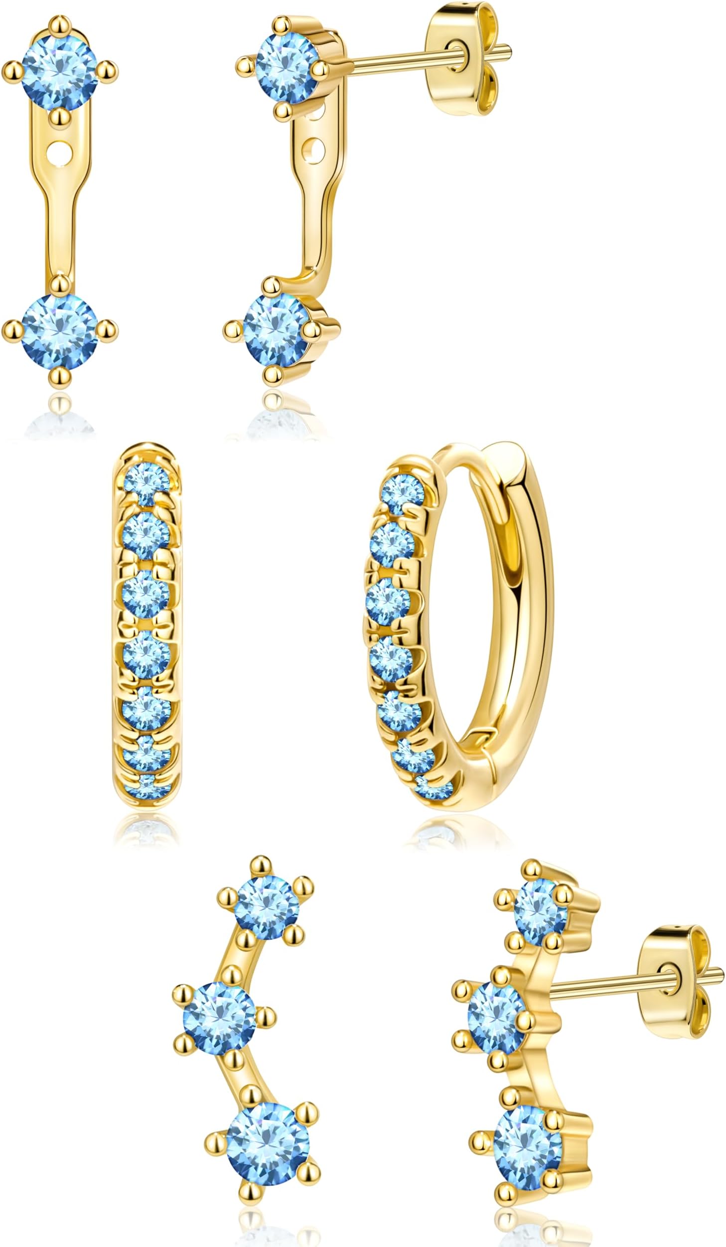 Gold Plated Stud Huggie Earrings Stack for Women Trendy, 3 Pairs Small Cute Hoop Jacket Cartilage Earring Set, Fashion Accessories Holiday Western Jewelry Christmas Gifts